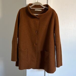 Italian Women's Brown Wool Pea Coat - Classic Minimalist Jacket